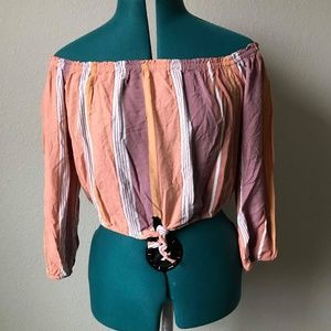 Chloe & Katie Orange Gold Burgundy Stripe Crop Top